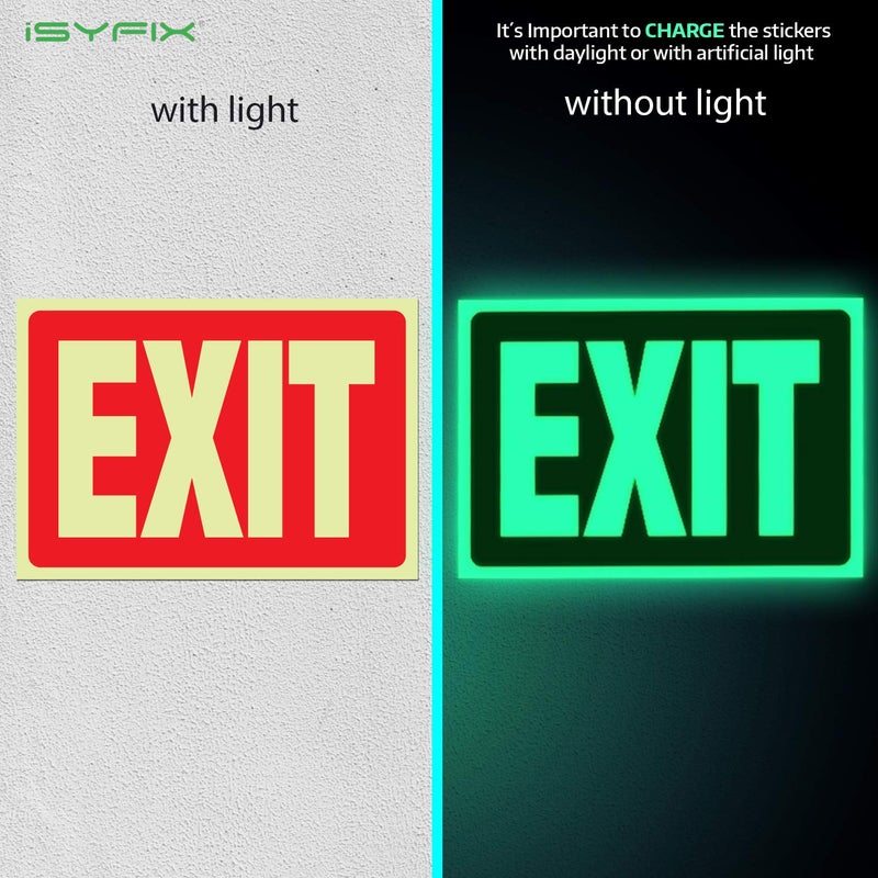 iSYFIX Exit Glow in the Dark Sign Stickers Red â€“ 2 Pack 10x7 Inch â€“ Photoluminescent Vinyl, Laminated for UV, Weather & Fade Resistance, Indoor & Outdoor for Business, School, Office, Warehouse - Image 4